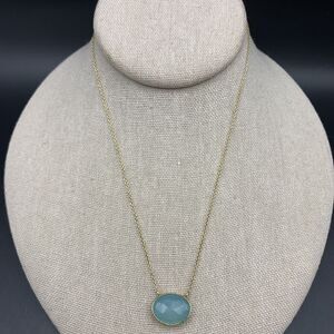 Blue Gemstone Pendant Necklace AV 925 Gold Plated Sterling Silver Bezel Oval